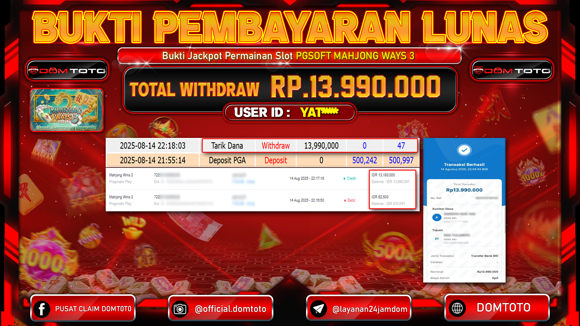 JACKPOT SLOT MAHJONG WAYS 3 14 AGUSTUS  2025